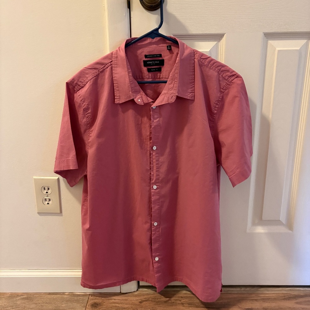 Kenneth Cole Men's XL Slim Fit Short Sleeve Shirt, Mauve